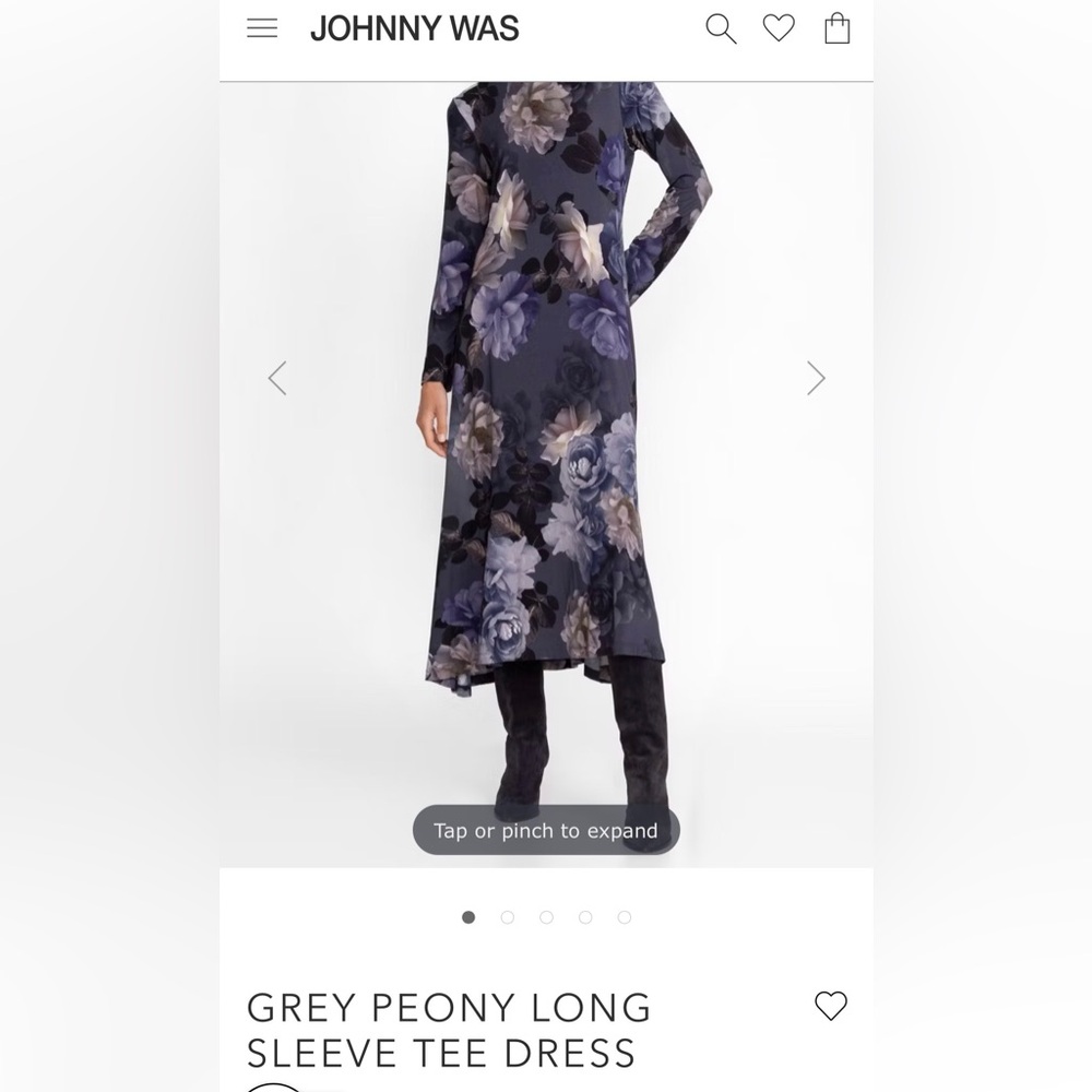 Johnny Was Grey Peony Long Sleeve Tee Dress - Picture 5 of 7